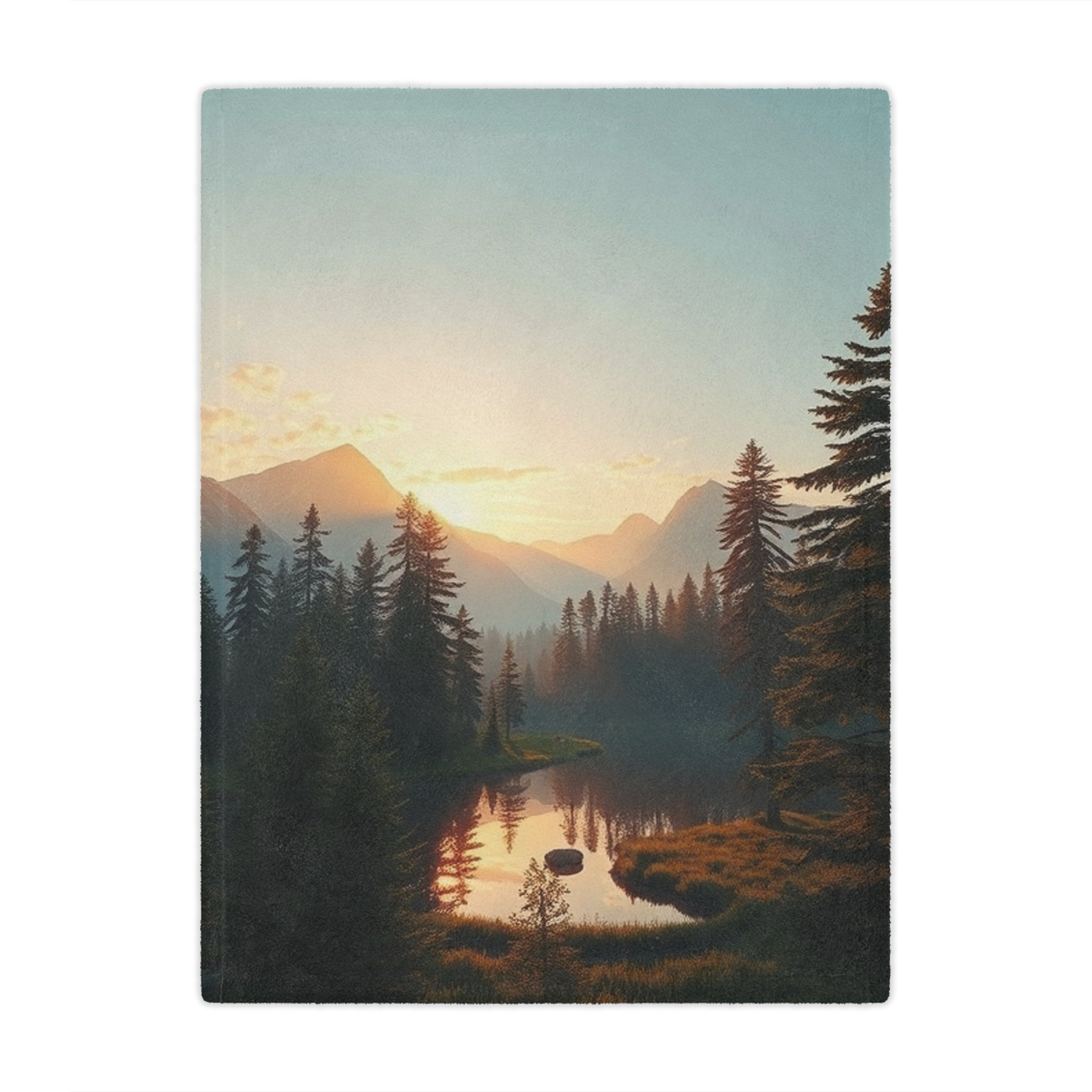 Serene Lake & Mountain Scene Microfiber Blanket