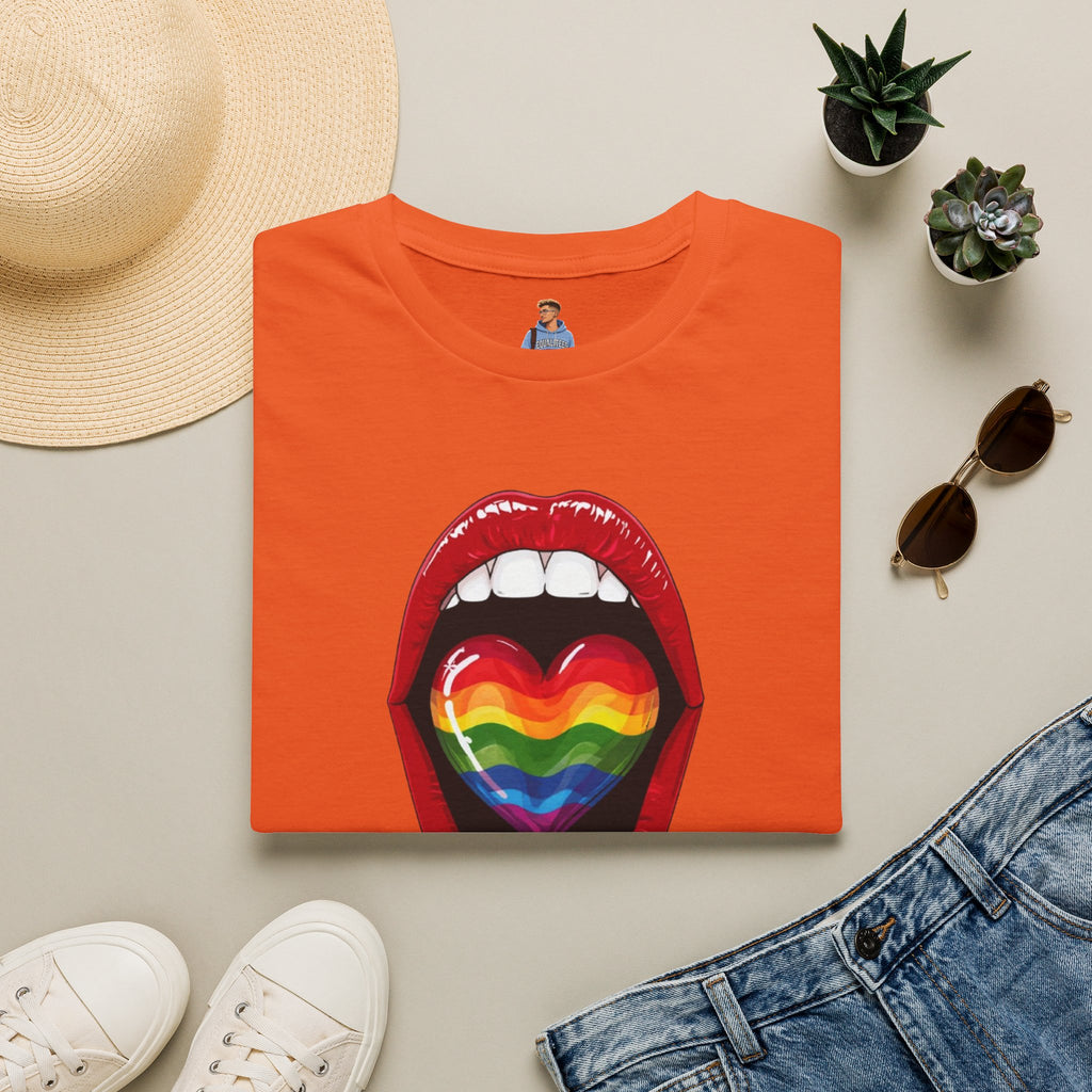 Pride Love Unisex Softstyle T-Shirt | LGBTQ+ Rainbow Heart Design