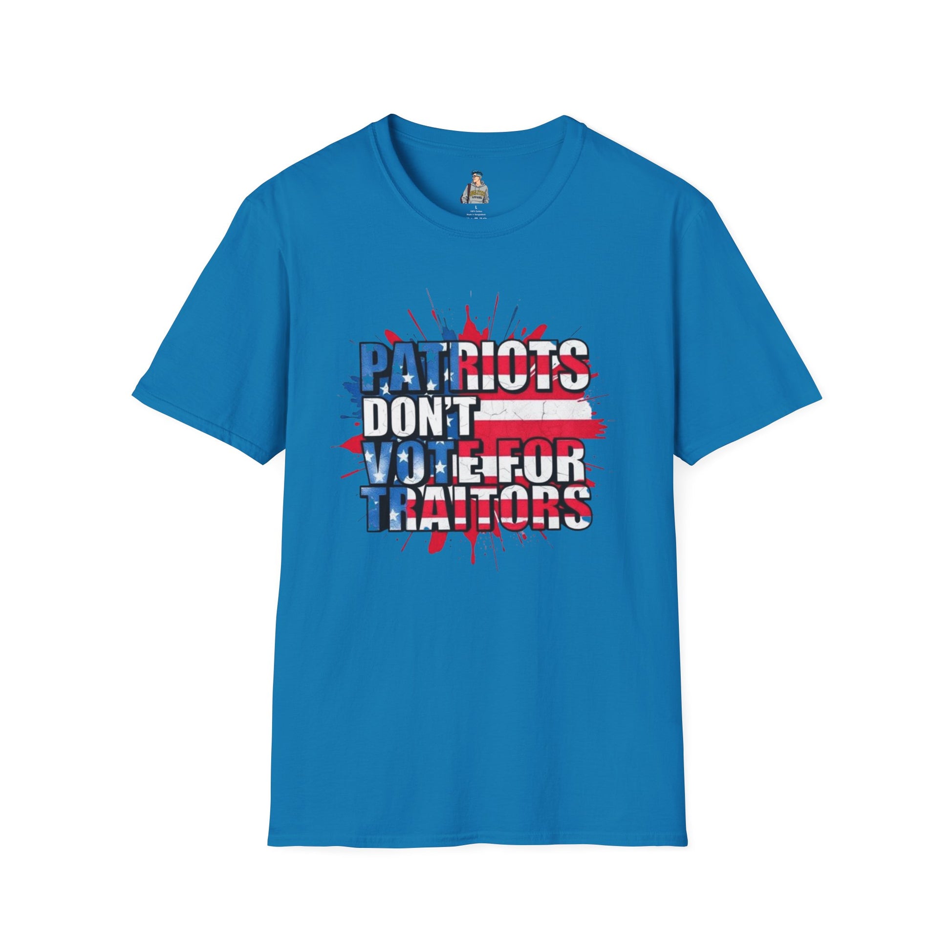 Unisex Softstyle T-Shirt - 'Patriots Don't Vote for Traitors' with USA Flag Design