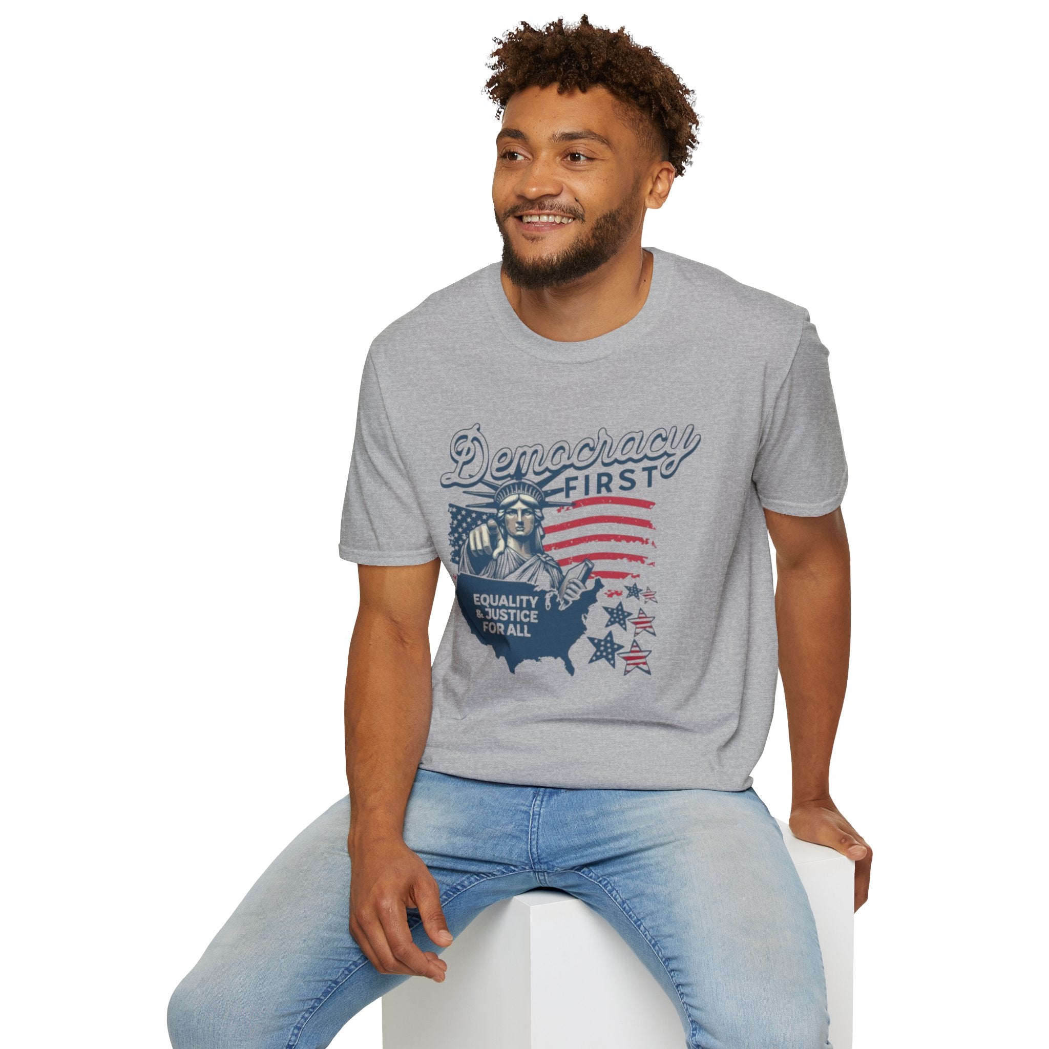 Democracy First T-Shirt | Unisex Softstyle Tee for Equality & Justice