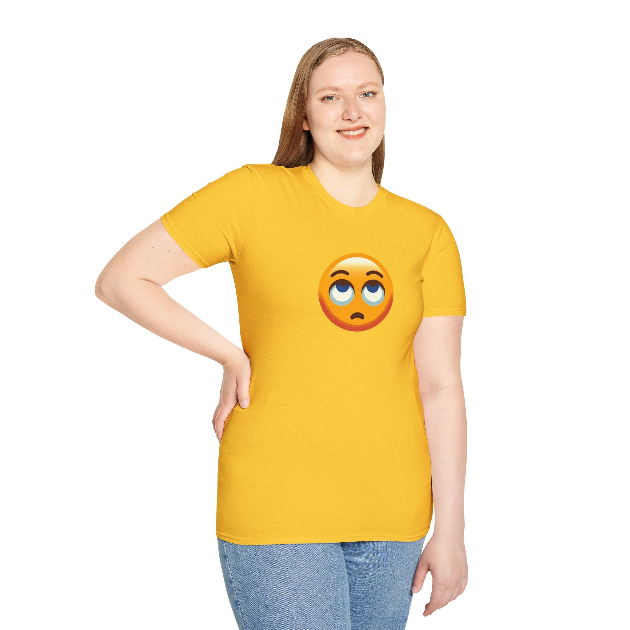 Unisex Softstyle T-Shirt with Eye Roll Emoji | Casual Graphic Tee for Everyday Humor