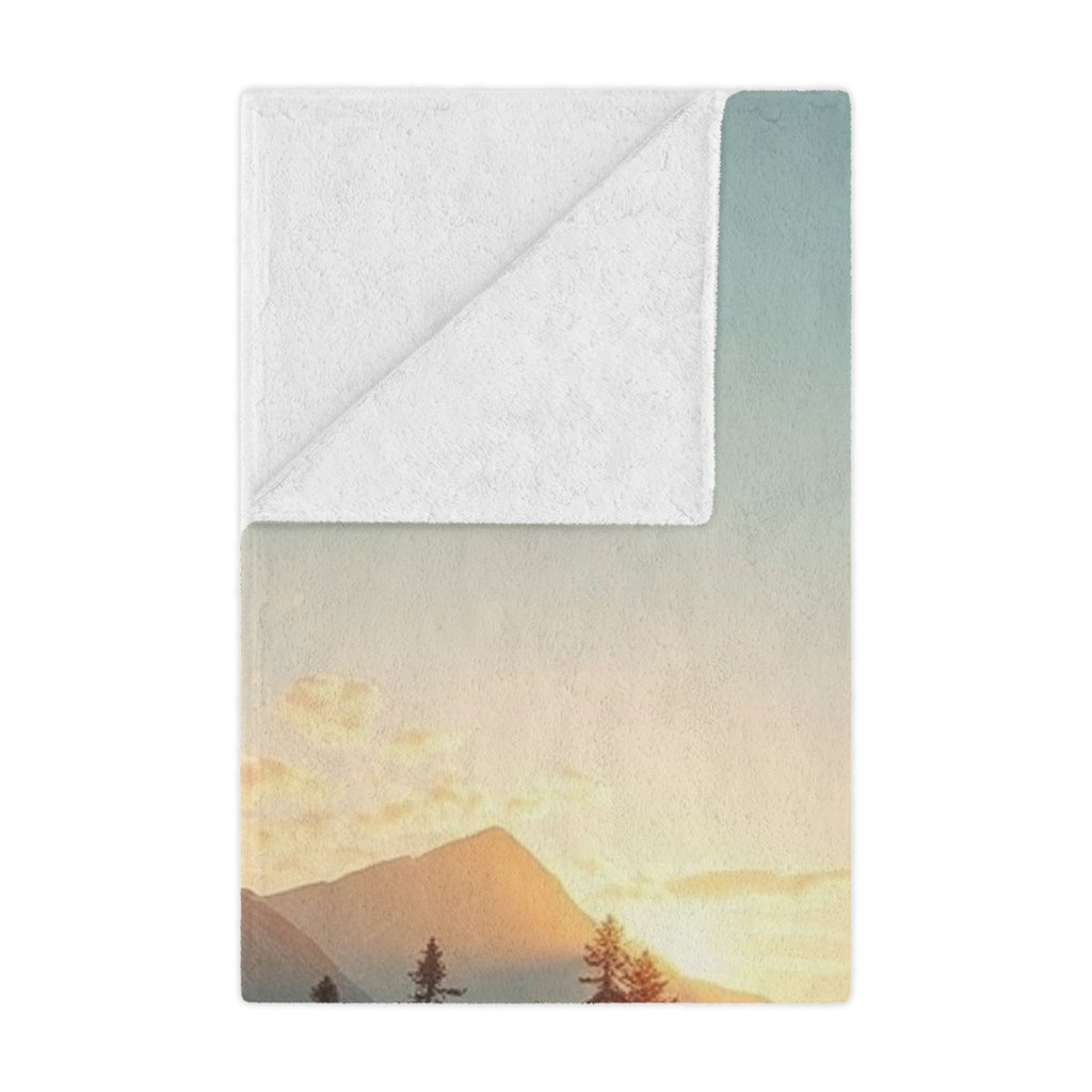 Serene Lake & Mountain Scene Microfiber Blanket