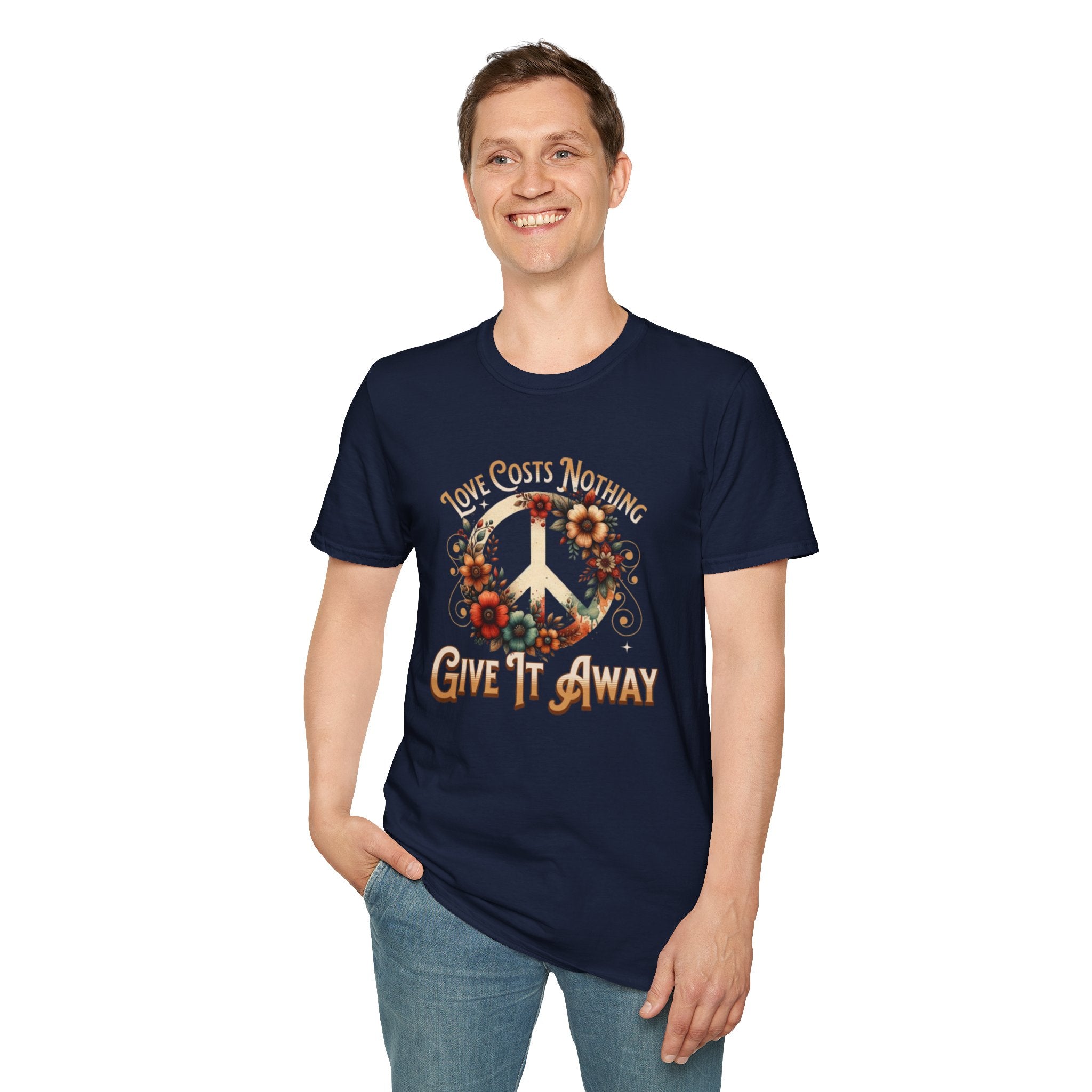 Unisex Softstyle T-Shirt - Love Costs Nothing, Give It Away Floral Peace Design