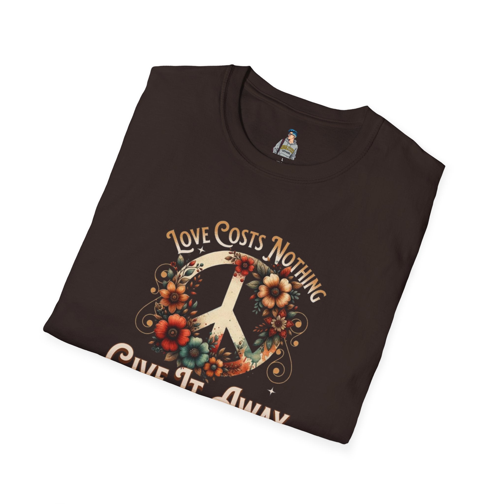 Unisex Softstyle T-Shirt - Love Costs Nothing, Give It Away Floral Peace Design
