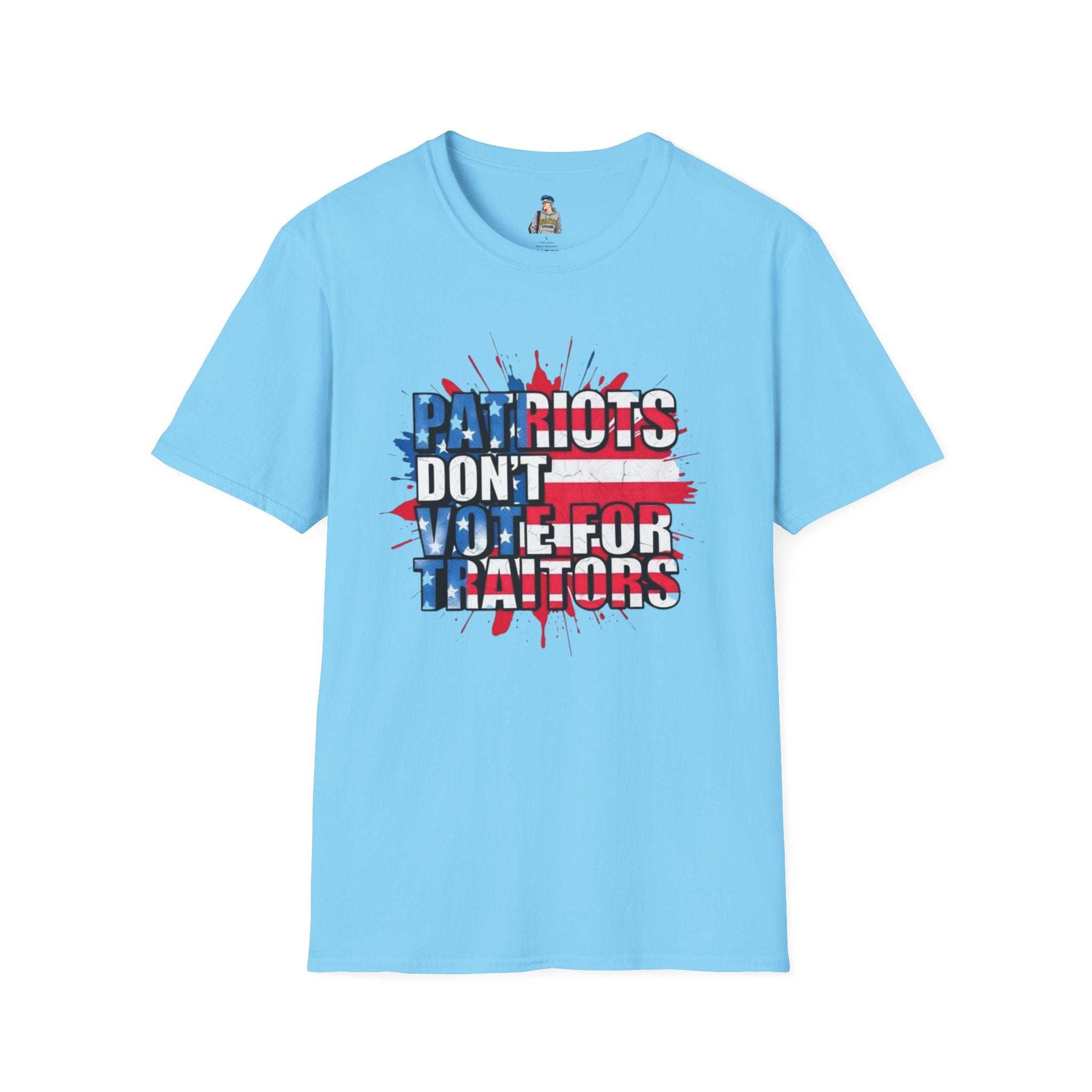 Unisex Softstyle T-Shirt - 'Patriots Don't Vote for Traitors' with USA Flag Design