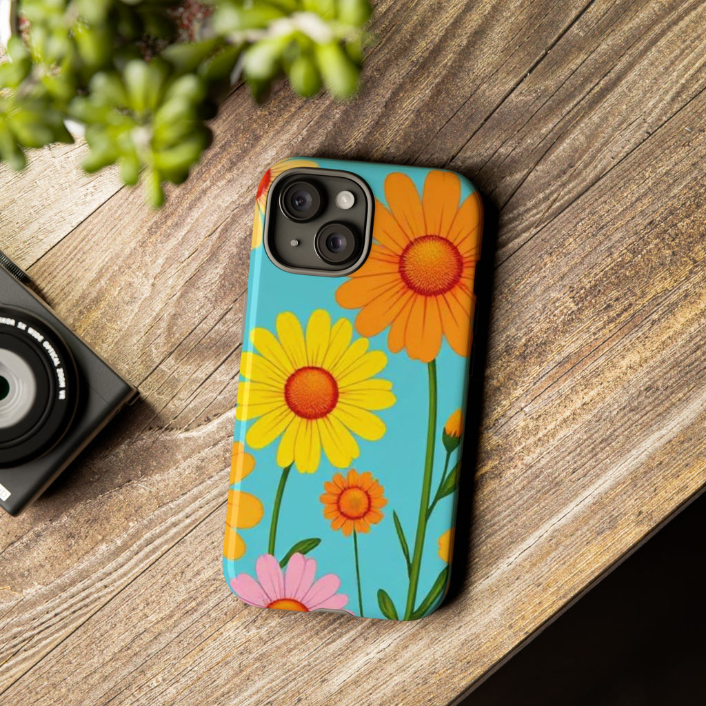 Floral Tough Phone Case for iPhone — Bright Daisy Garden Protective Cover