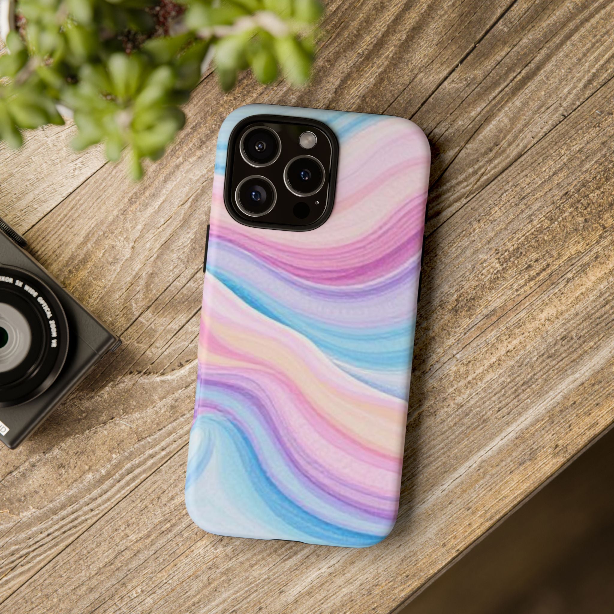 Pastel Marble Tough Phone Case iPhone — Swirled Pink & Blue Protective Cover
