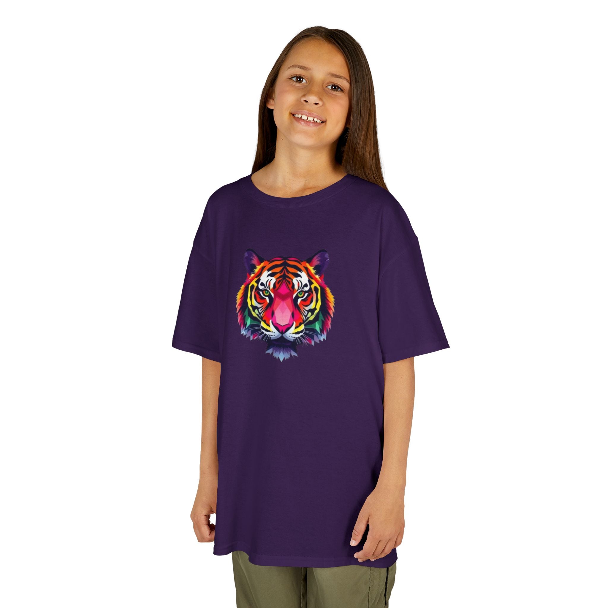 Colorful Fractal Tiger Kids Heavy Cotton Tee