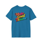 Inspirational Unisex Softstyle T-Shirt - 'Make Good Trouble' Rainbow Statement Tee