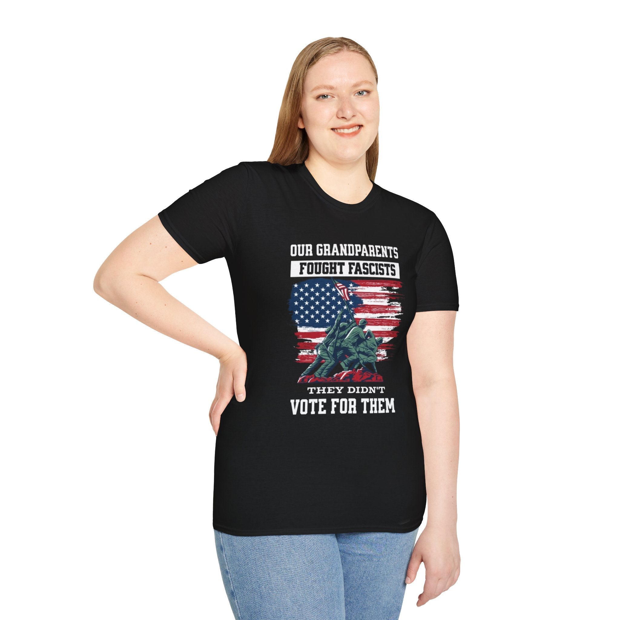 Unisex Softstyle T-Shirt: 'Our Grandparents Fought Fascists' Patriotic Tee