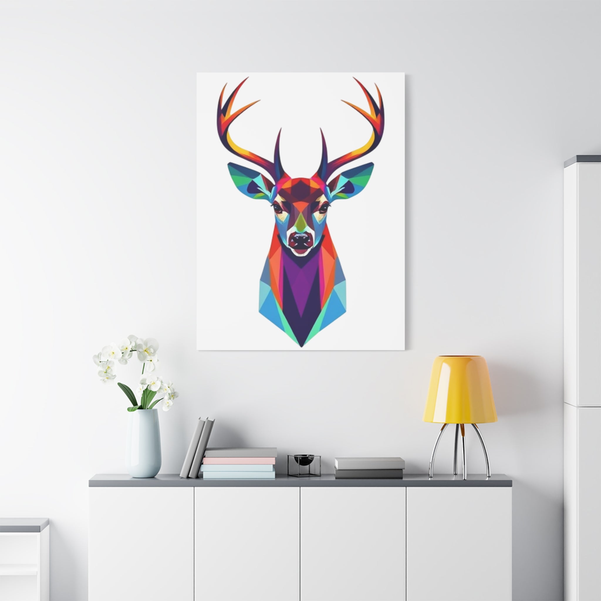 Vibrant Stag Canvas Wall Art - Colorful Geometric Deer Decor