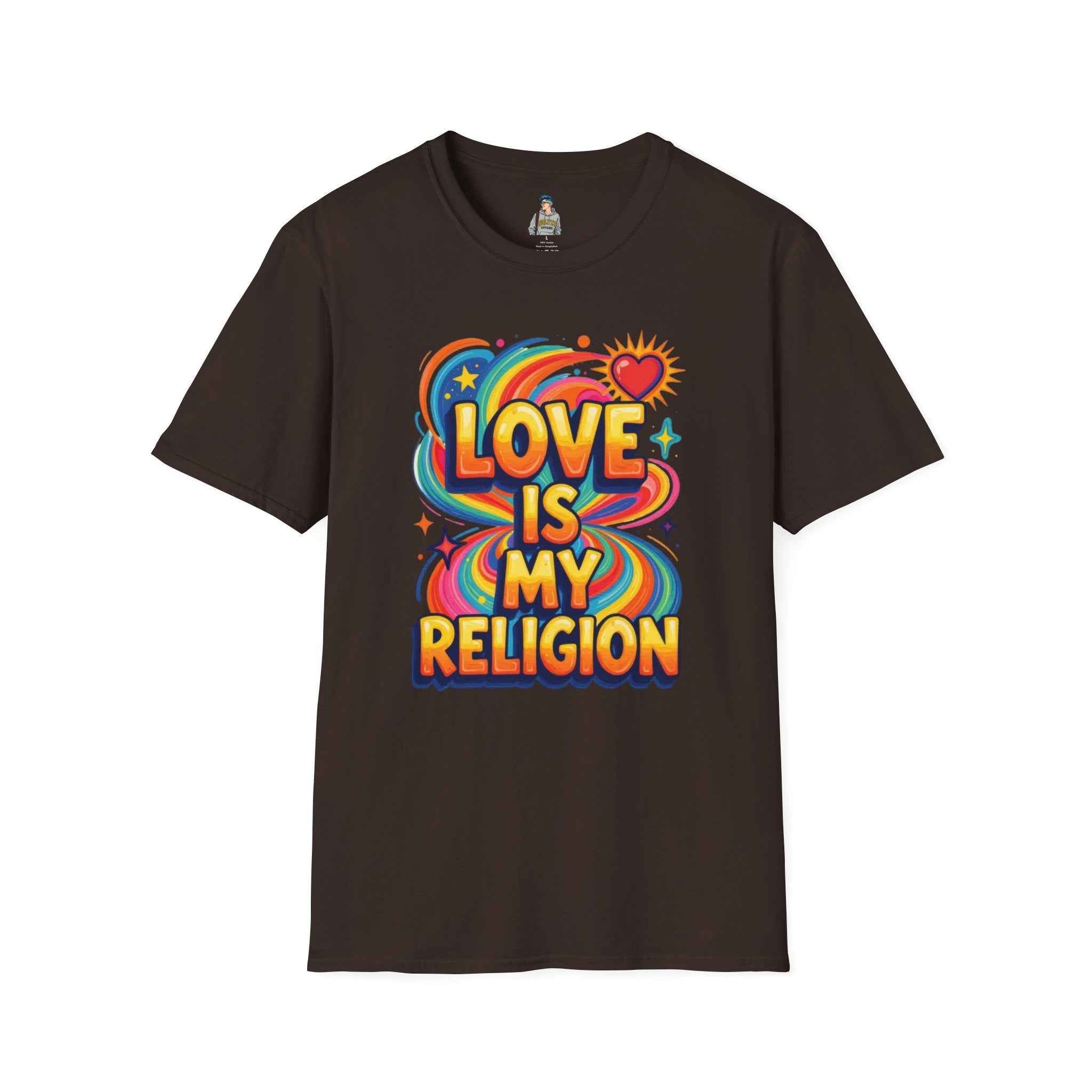 T-Shirt — "Love Is My Religion" Retro Rainbow Graphic Tee