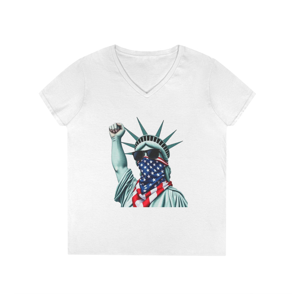 Patriotic Ladies' V-Neck T-Shirt - Resist Statue of Liberty Design