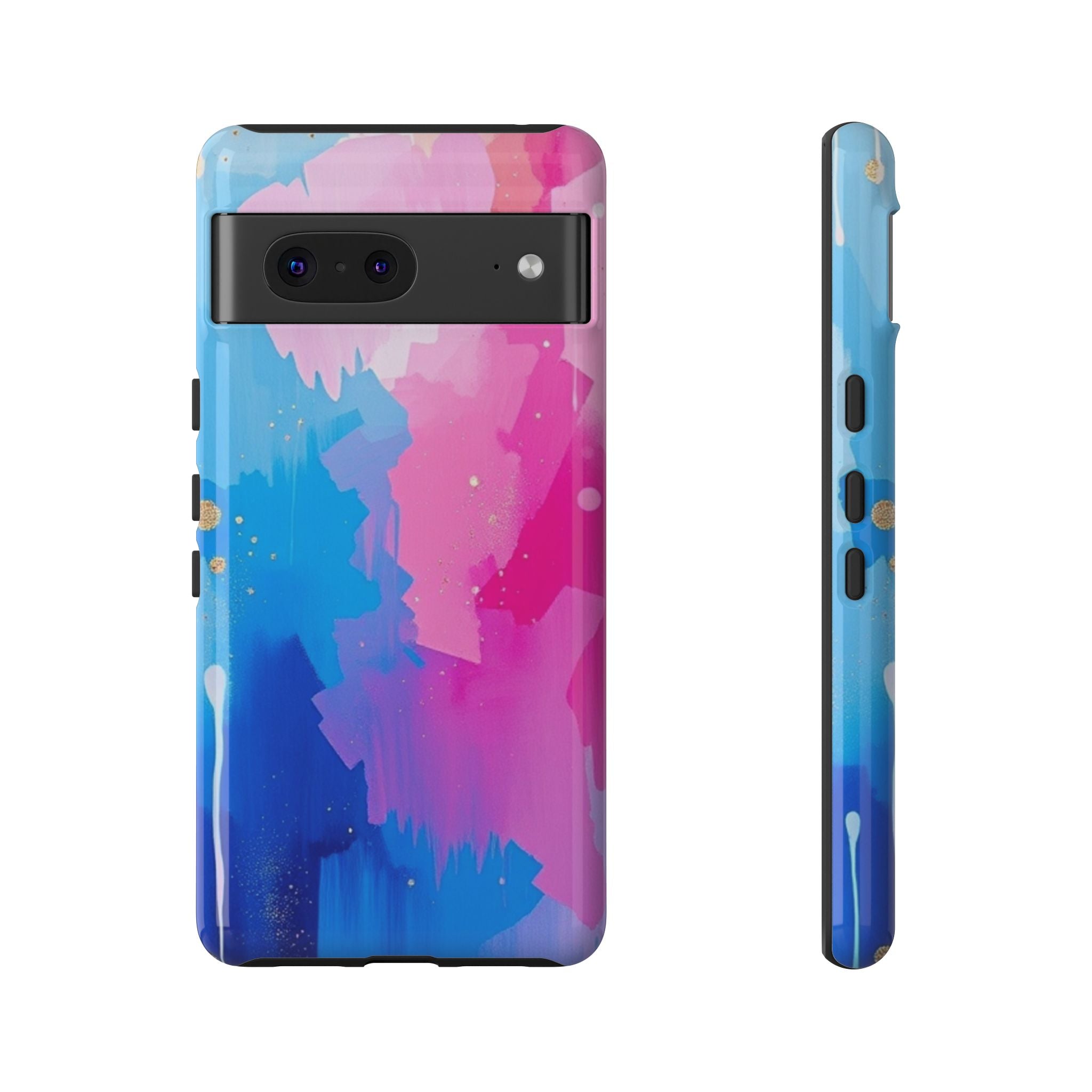 Android OR iPhone Compatible Cases - Pink and Blue Color Splash Design