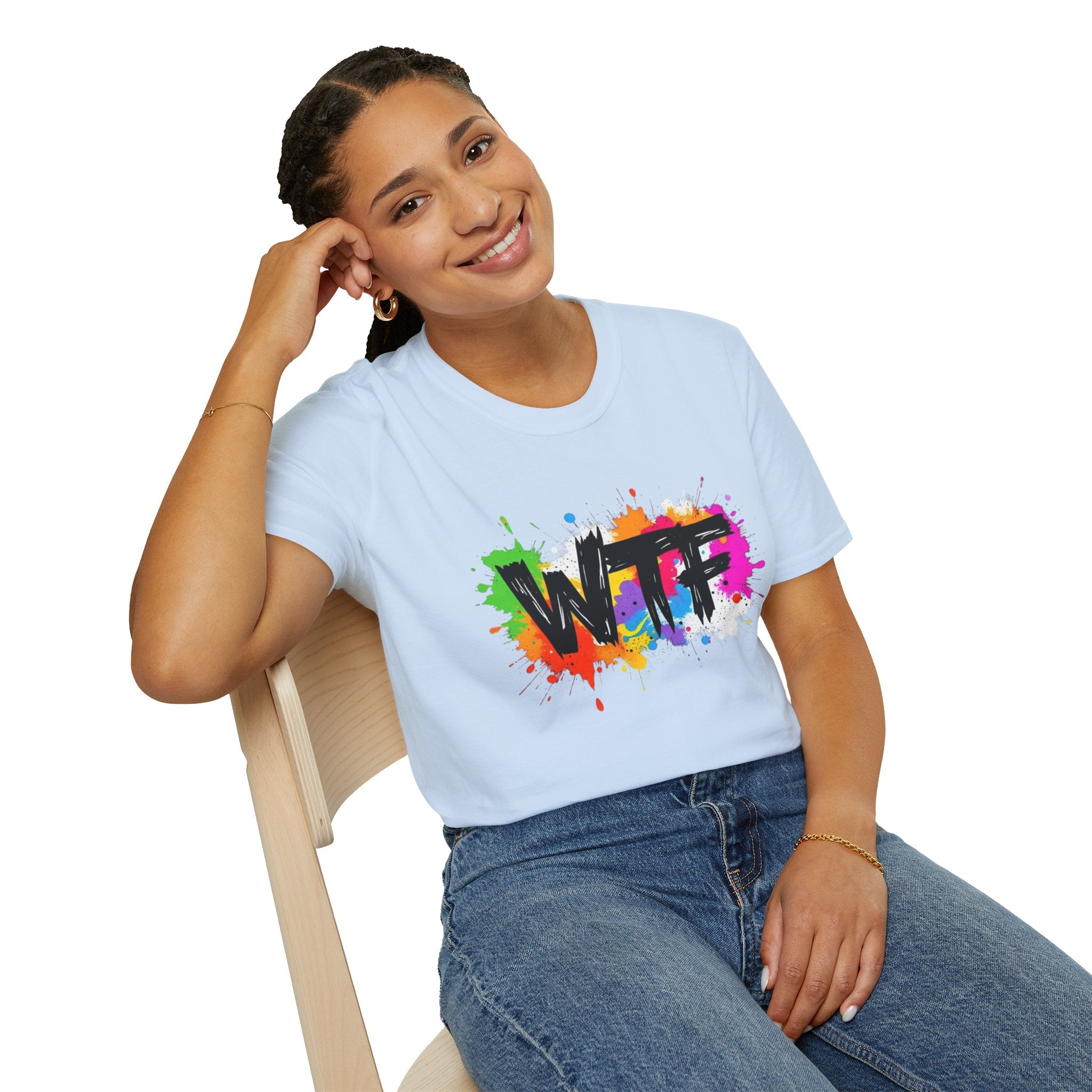 WTF Color Splash T-Shirt — Bold Rainbow Graphic Tee