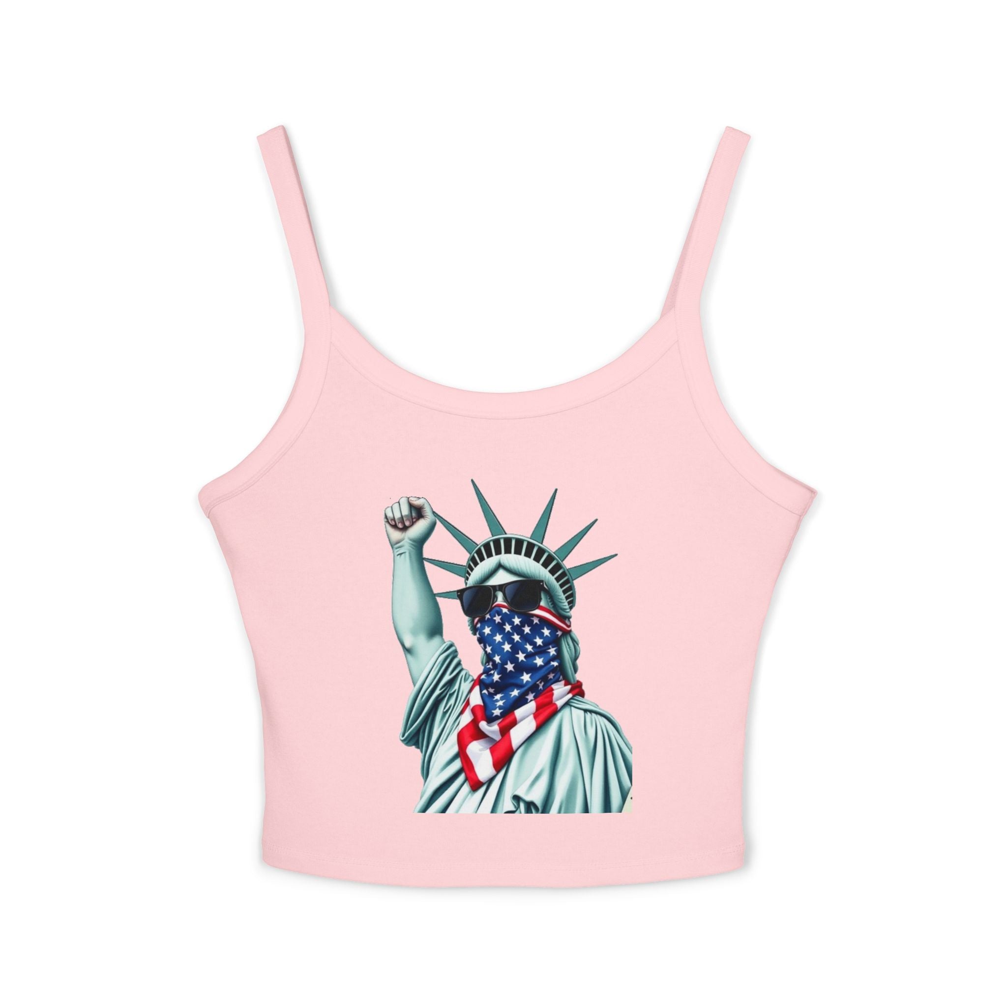 Patriotic Women's Spaghetti Strap Tank Top - Stand With Her Statue of Liberty Design