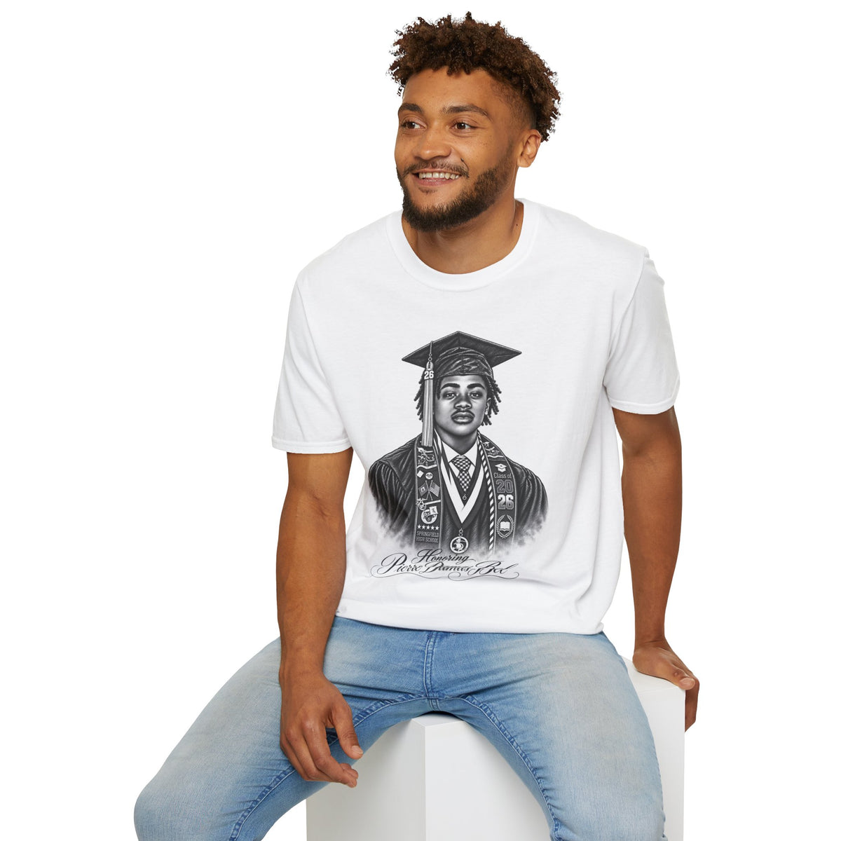 Graduation Portrait Front - In Memory of Pierre Damas Bel T-Shirt