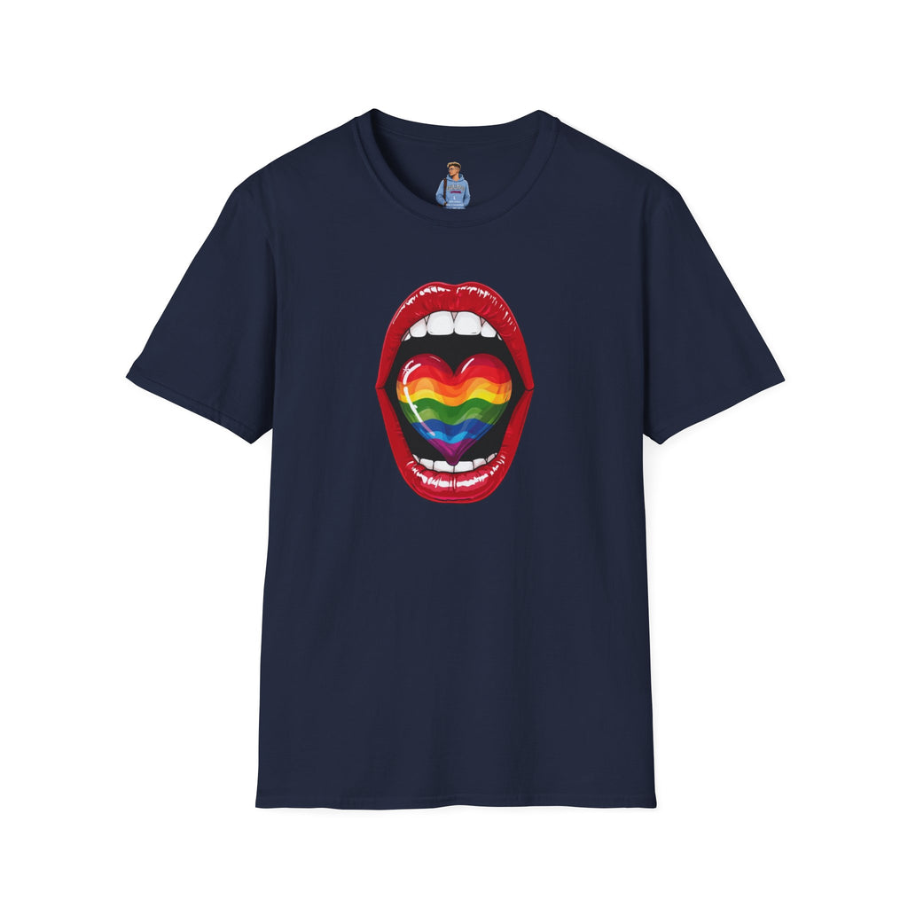 Pride Love Unisex Softstyle T-Shirt | LGBTQ+ Rainbow Heart Design