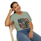 Statue of Liberty Stepping on MAGA American Flag T-Shirt — Patriotic USA Independence Day Tee