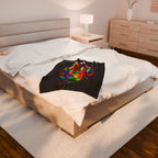 Rainbow Splash Handprint Black Background Velveteen Plush Blanket – For Comfort and Warmth