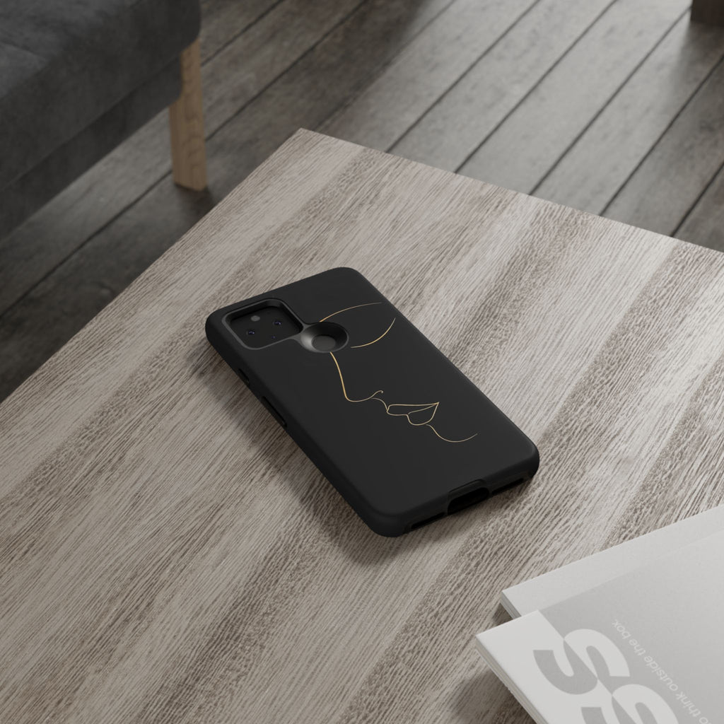 Android OR iPhone Compatible Cases - Gold Line Face Design - Unique Tough Cases