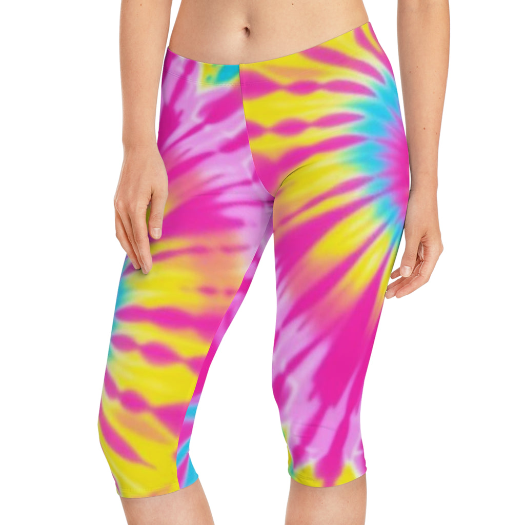 Vibrant Tie-Dye Capri Leggings for Women - Perfect for Festivals & Summer Wear