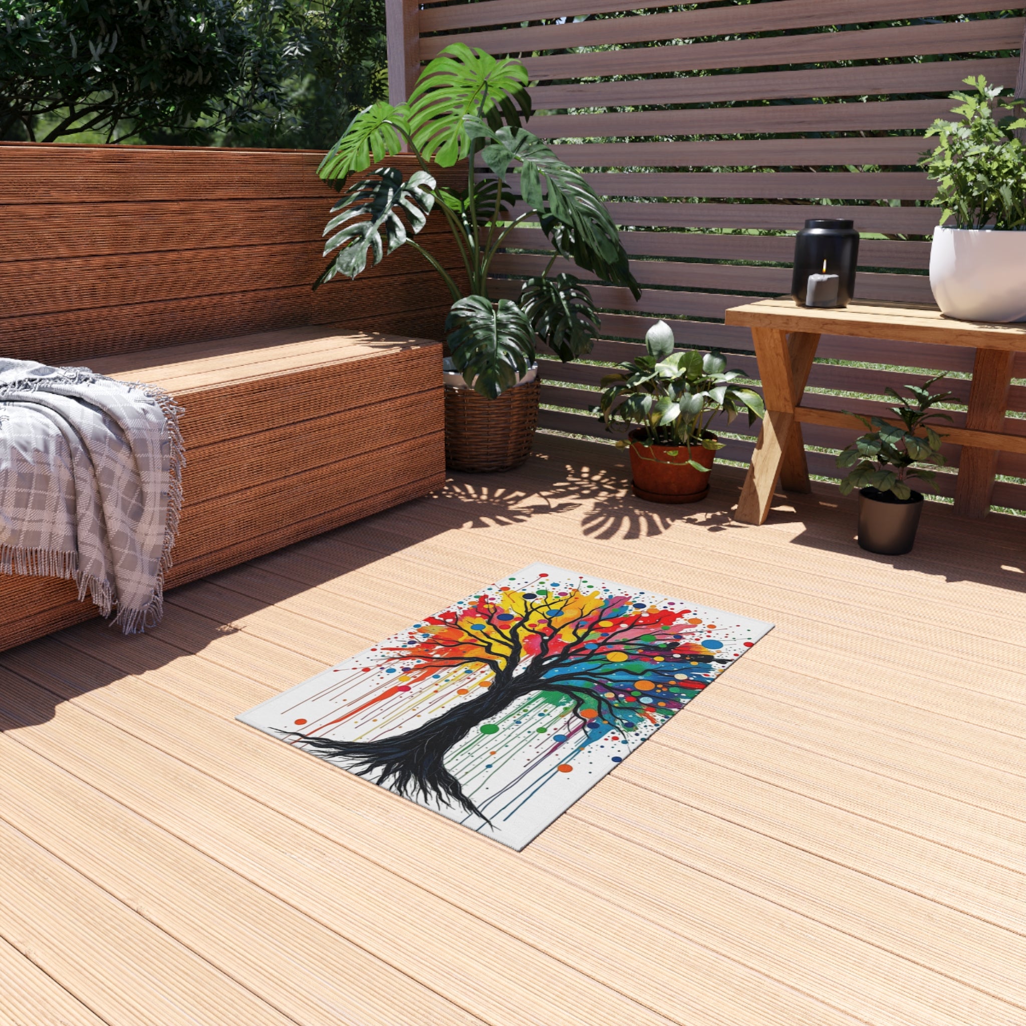 Vibrant Tree of Life Outdoor Rug - Colorful Decorative Mat for Patios & Gardens