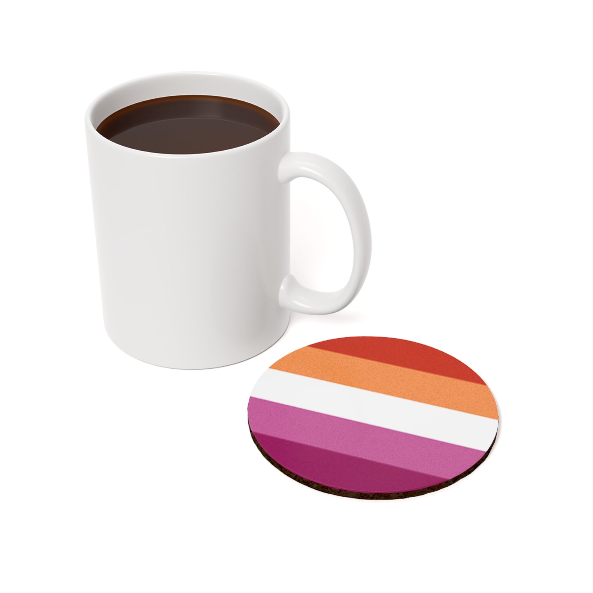 Lesbian Pride Striped Cork Coaster Set - Eco-Friendly Beverage Mat for LGBTQ+ Celebrations