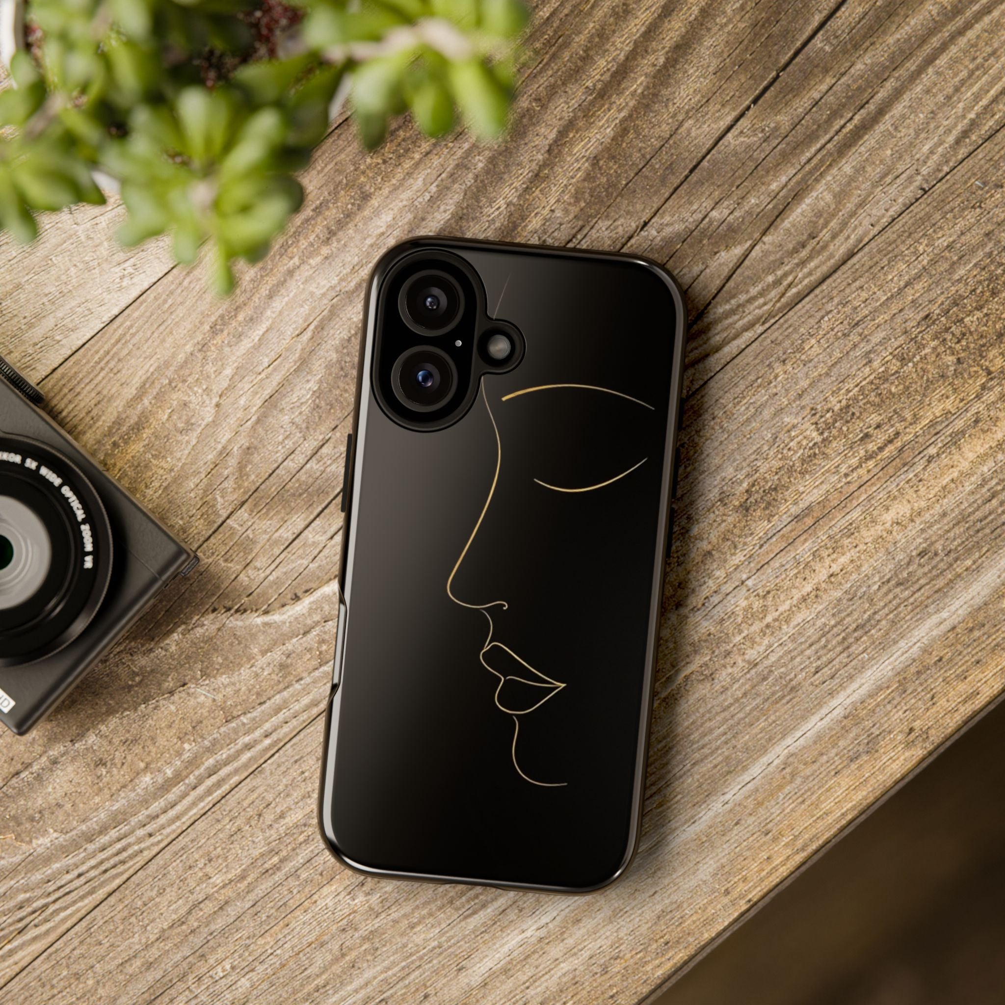 Android OR iPhone Compatible Cases - Gold Line Face Design - Unique Tough Cases