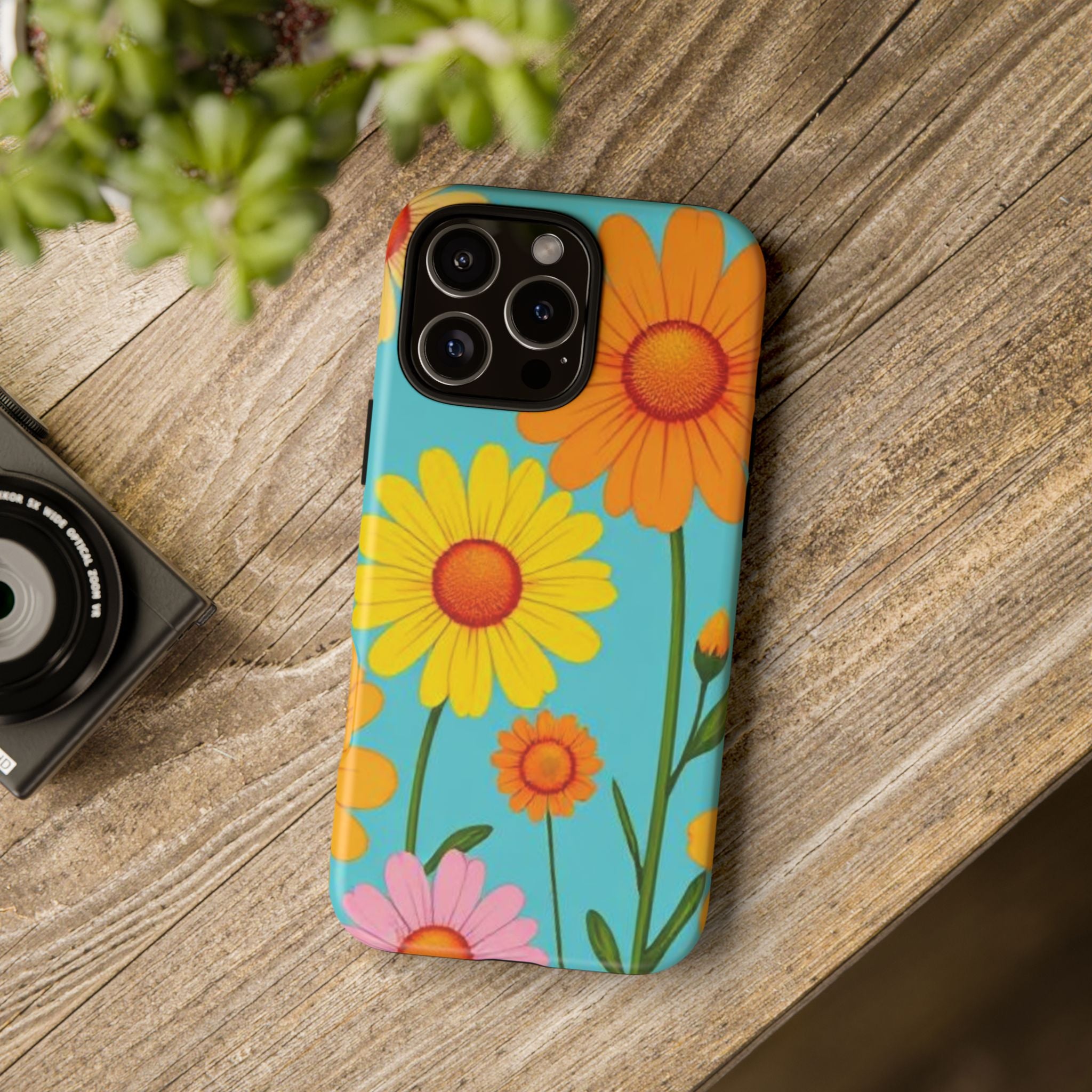 Floral Tough Phone Case for iPhone — Bright Daisy Garden Protective Cover