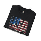 Patriotic Unisex Softstyle T-Shirt - "USA" & History Quote Design