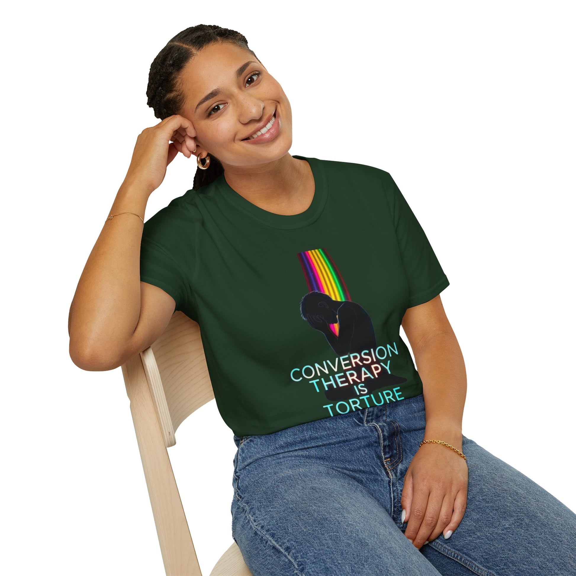 Unisex Softstyle T-Shirt: "Conversion Therapy is Torture" & "We All Belong" - LGBTQ+ Empowerment Tee