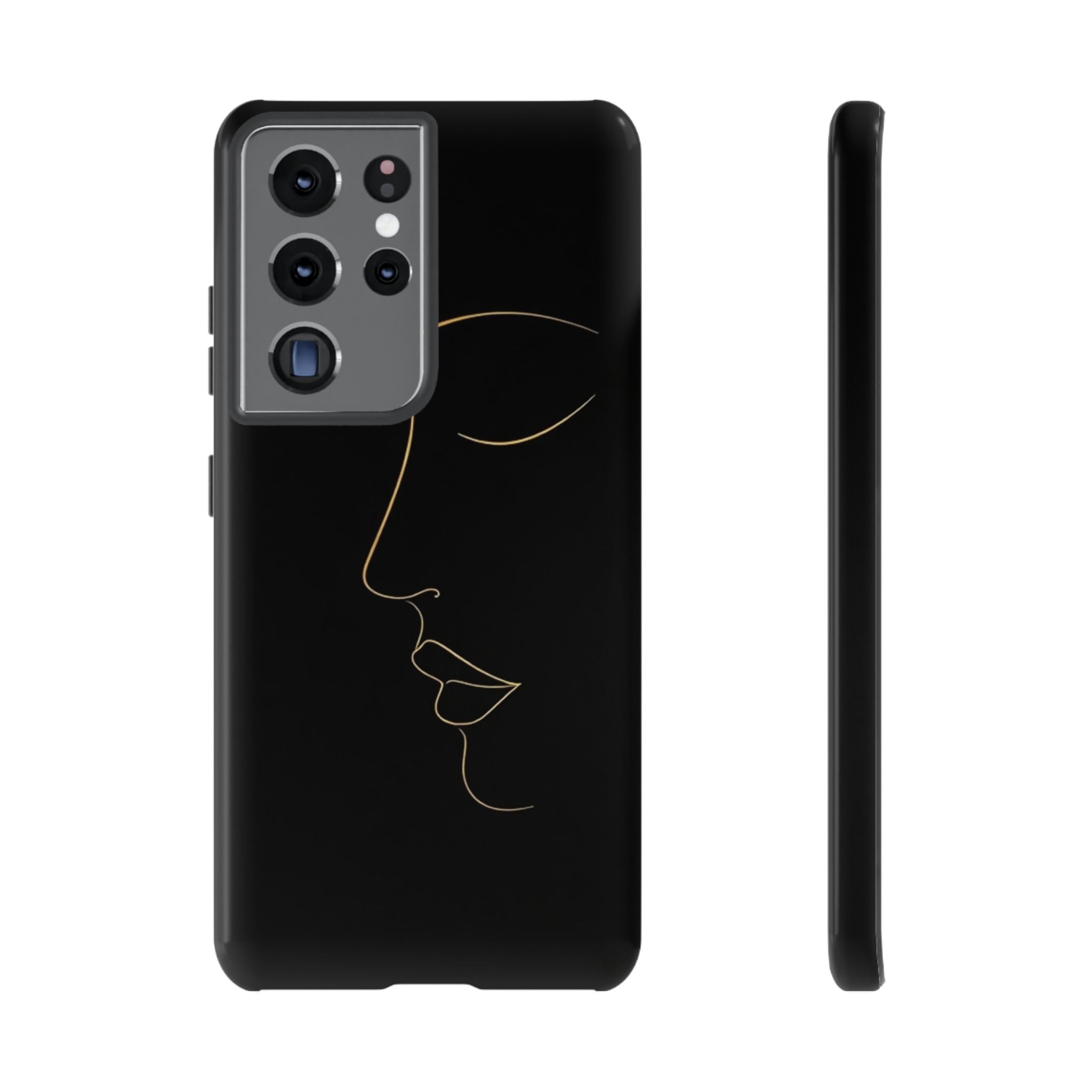 Android OR iPhone Compatible Cases - Gold Line Face Design - Unique Tough Cases