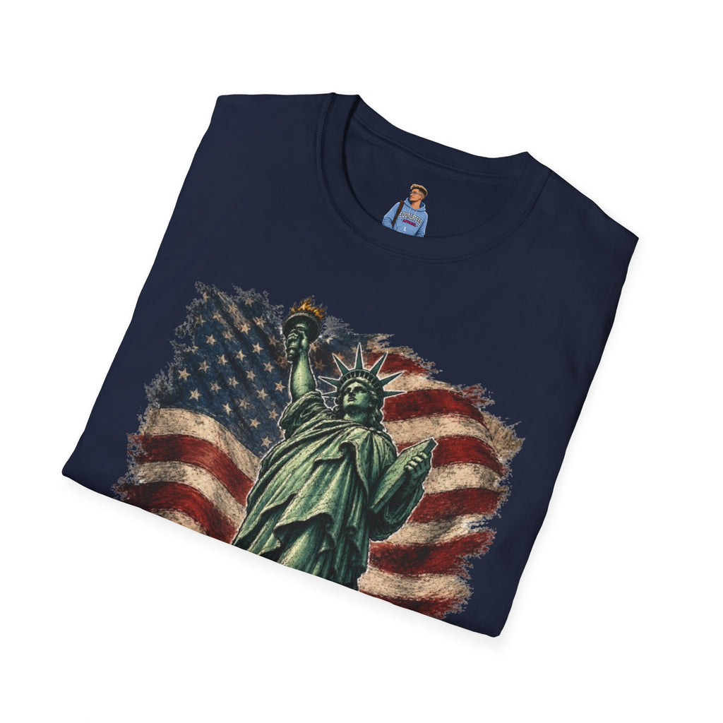 Statue of Liberty Stepping on MAGA American Flag T-Shirt — Patriotic USA Independence Day Tee