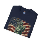 Statue of Liberty Stepping on MAGA American Flag T-Shirt — Patriotic USA Independence Day Tee