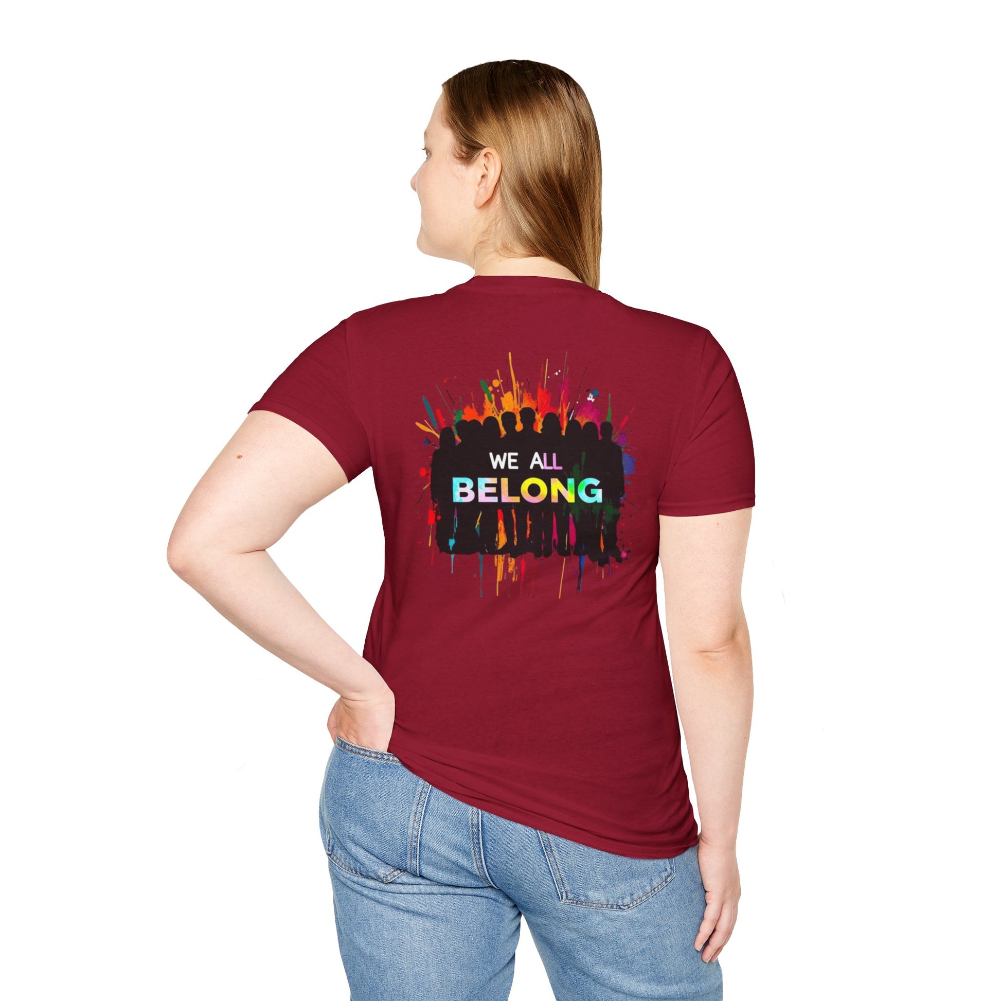 Unisex Softstyle T-Shirt: "Conversion Therapy is Torture" & "We All Belong" - LGBTQ+ Empowerment Tee