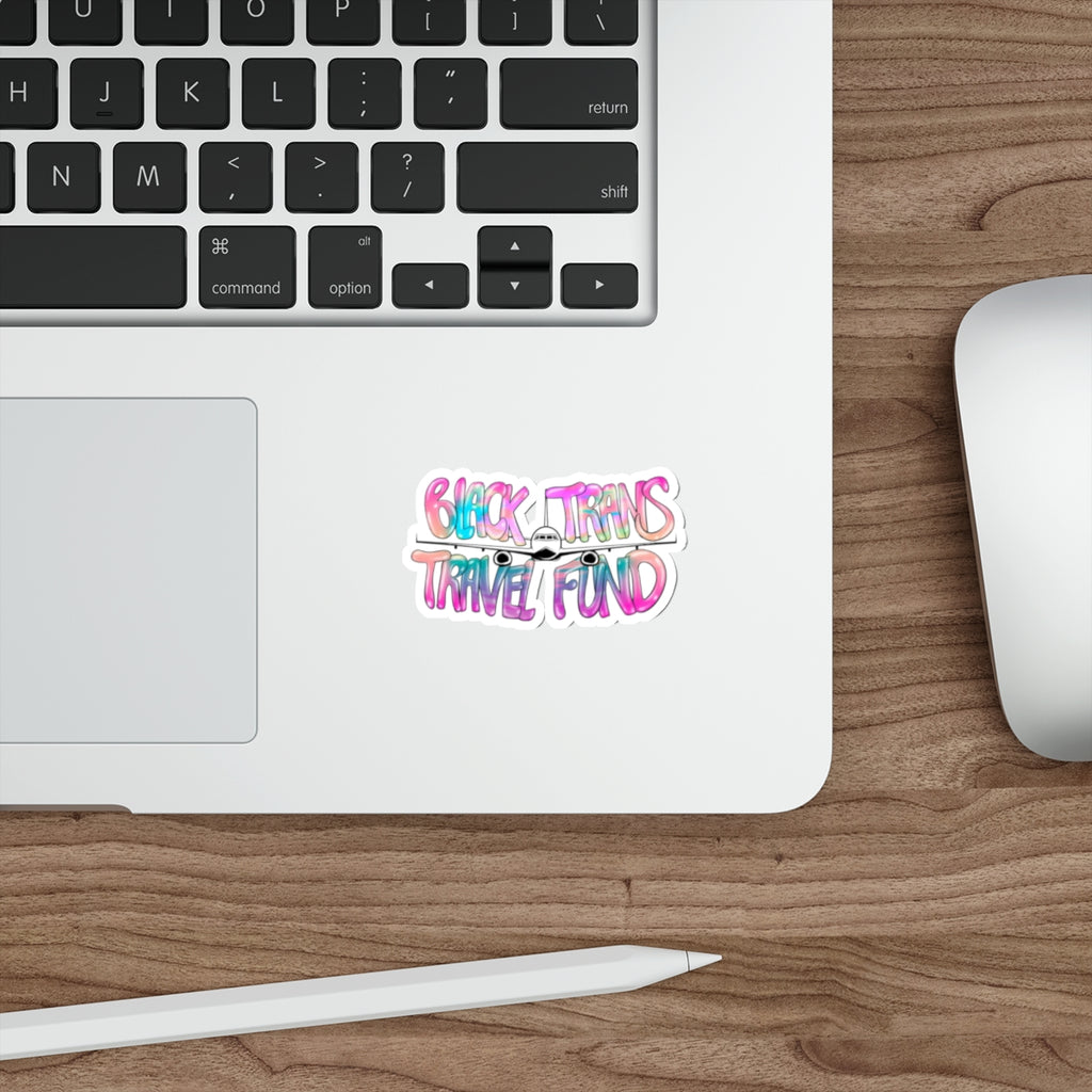 Die-Cut Sticker — "Black Trans Travel Fund" Colorful Airplane Sticker for LGBTQ+ Support & Pride