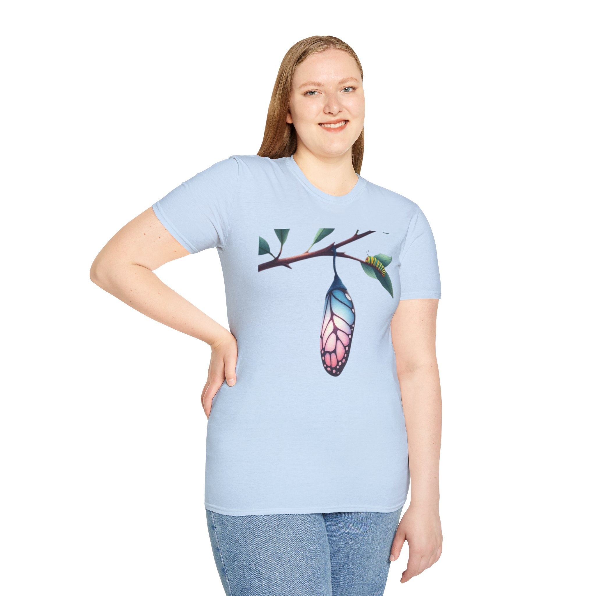 Trans Caterpillar to Butterfly Transformation T-Shirt, Unisex Graphic T-Shirt