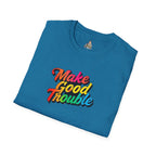 Inspirational Unisex Softstyle T-Shirt - 'Make Good Trouble' Rainbow Statement Tee