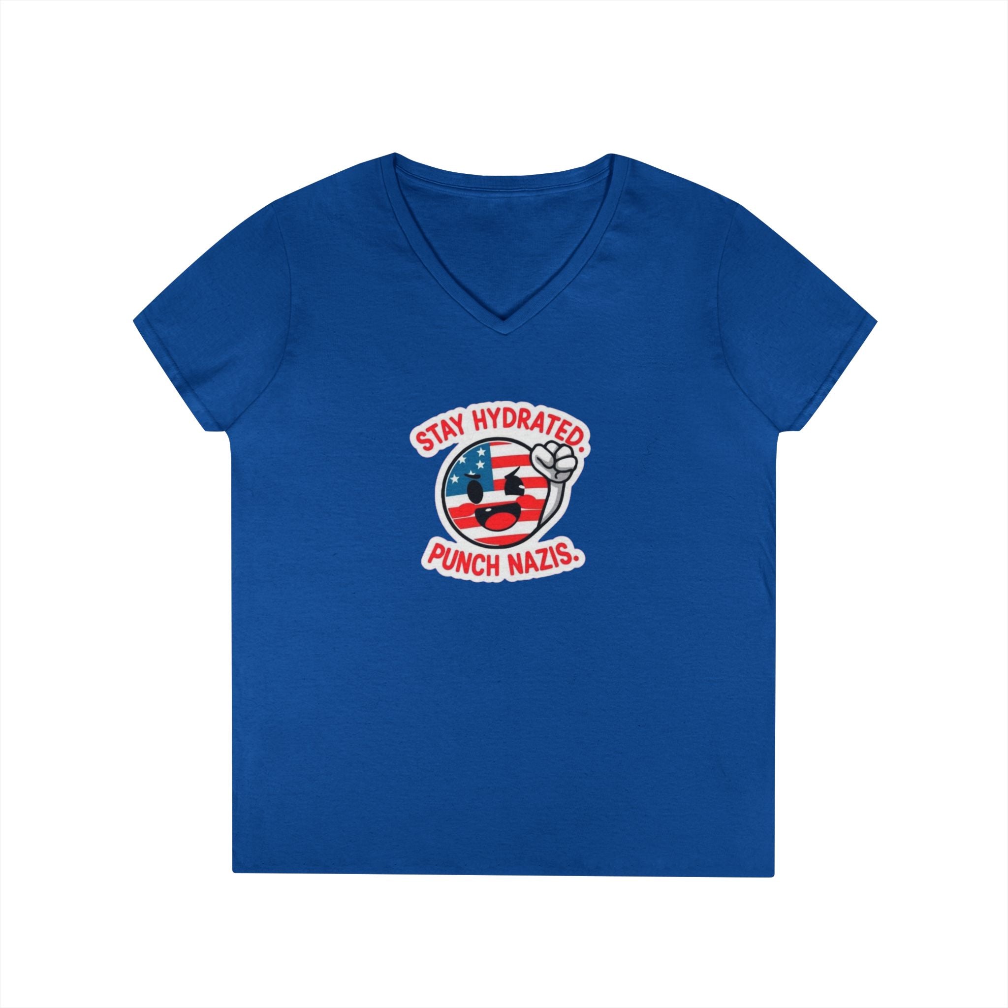 Stay Hydrated Punch Nazis V-Neck T-Shirt - Protest against Fascism Message Tee for Activists