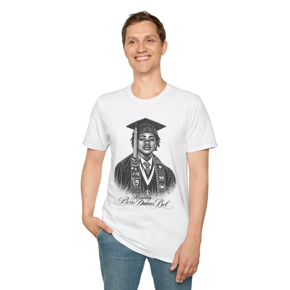 Graduation Portrait Front - In Memory of Pierre Damas Bel T-Shirt