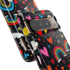 Android OR iPhone Compatible Cases - Doodle Hearts and Rainbows Design