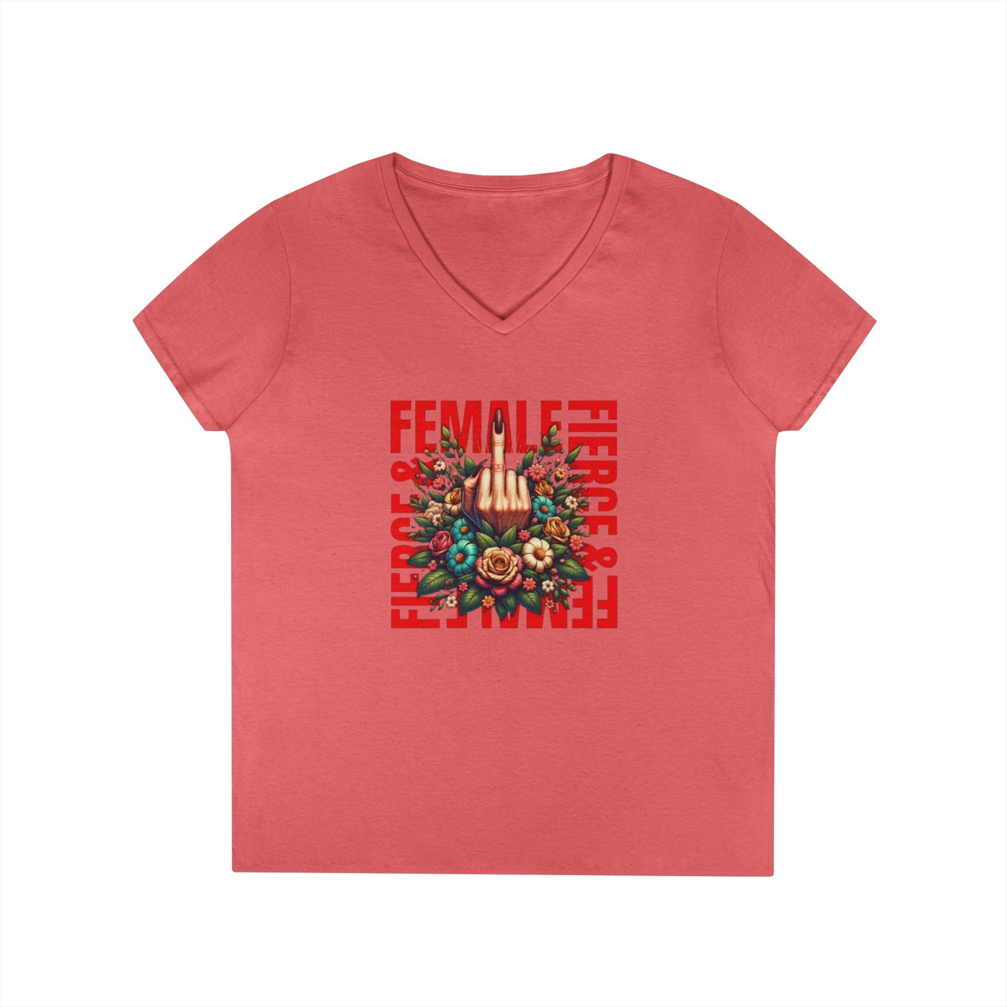 Fierce & Female V-Neck T-Shirt - Empowering Floral Tee for Women