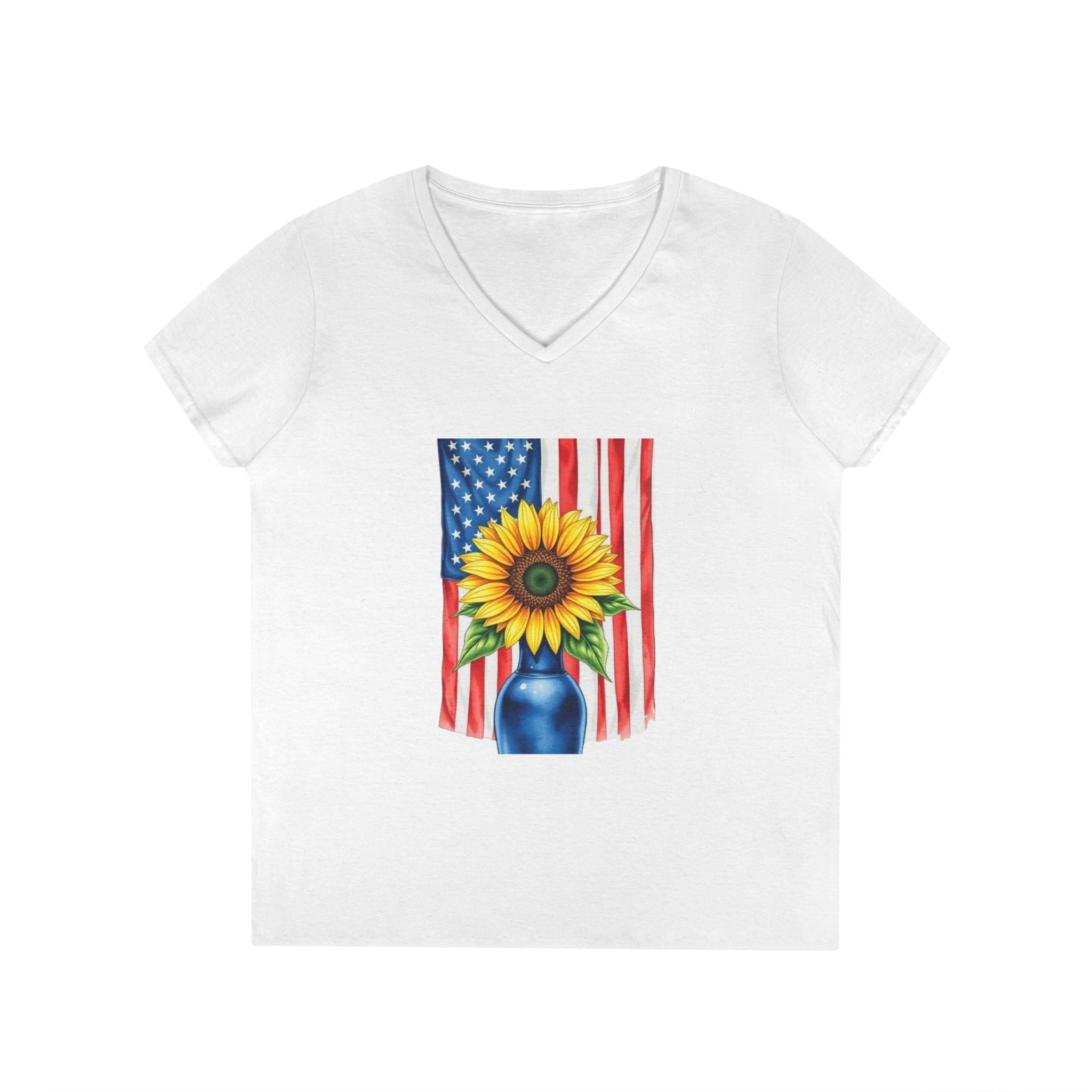 V-Neck T-Shirt Patriotic Americans Stand Behind Ukraine
