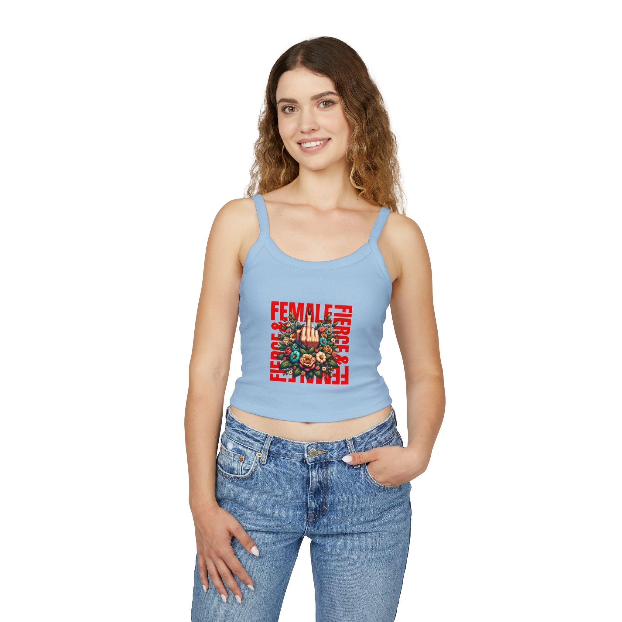 Fierce Female Floral Spaghetti Strap Tank Top - EqualiTees.Me