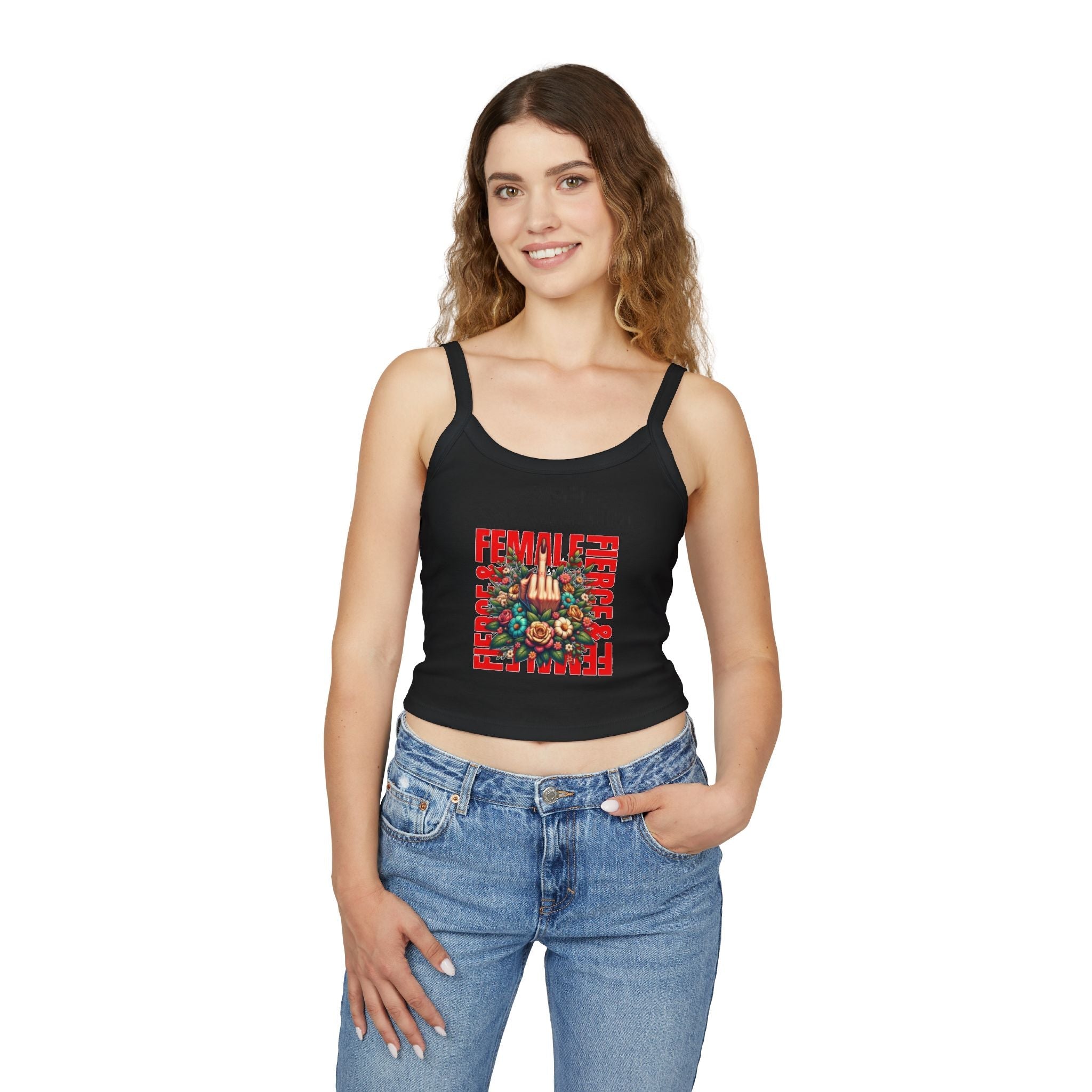 Fierce Female Floral Spaghetti Strap Tank Top - EqualiTees.Me