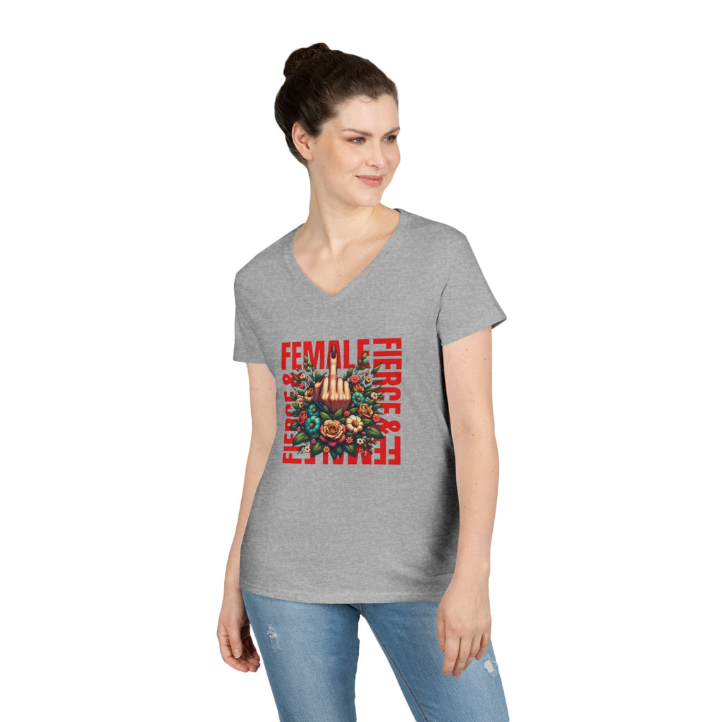 Fierce & Female V - Neck T-Shirt - Empowering Floral Tee for Women - EqualiTees.Me