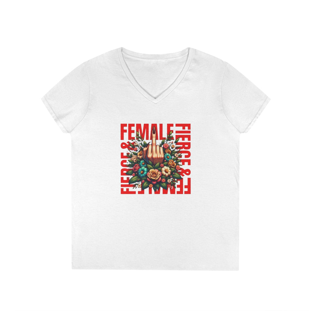 Fierce & Female V - Neck T-Shirt - Empowering Floral Tee for Women - EqualiTees.Me