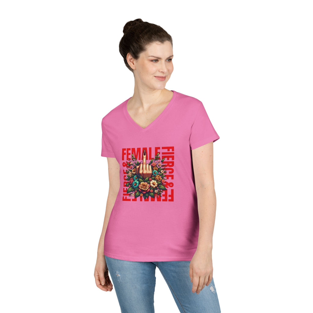 Fierce & Female V - Neck T-Shirt - Empowering Floral Tee for Women - EqualiTees.Me