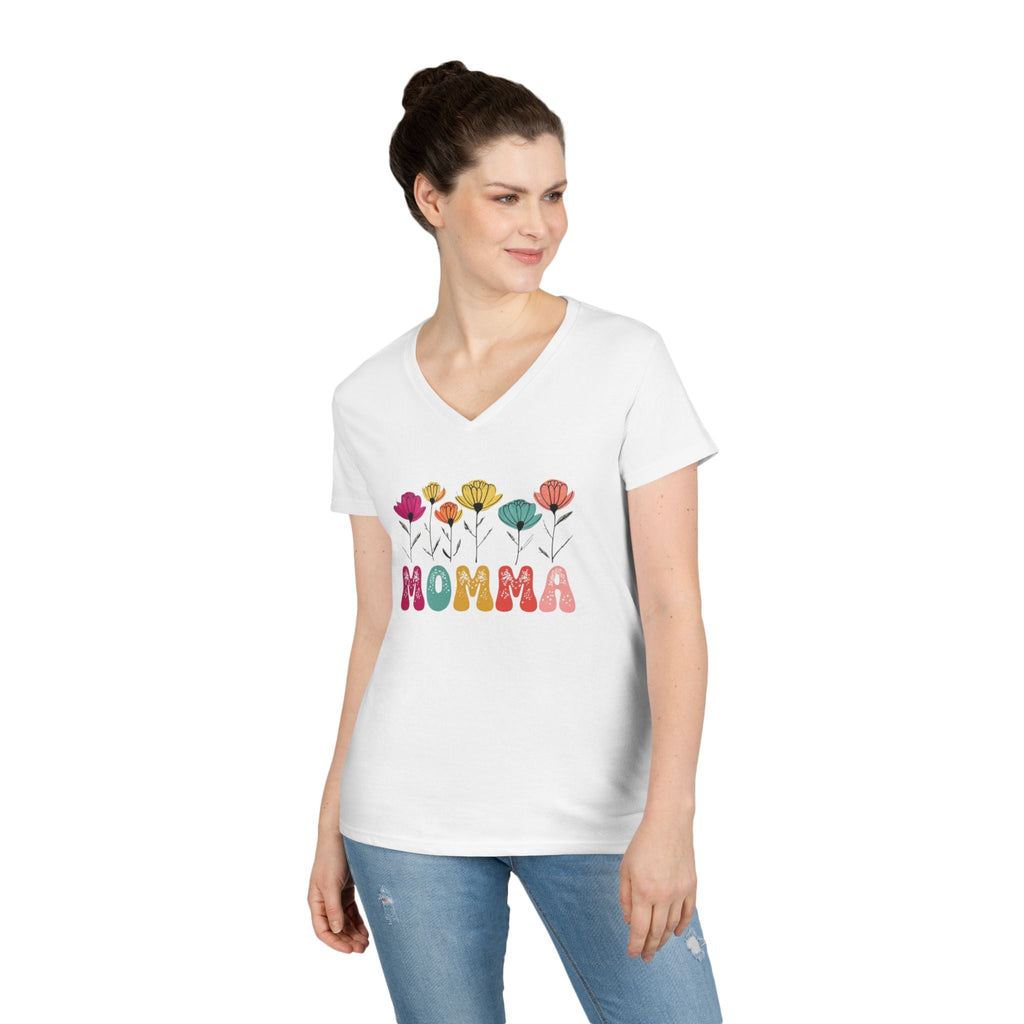 Floral Momma V - Neck T-Shirt - Stylish Gift for Moms - EqualiTees.Me